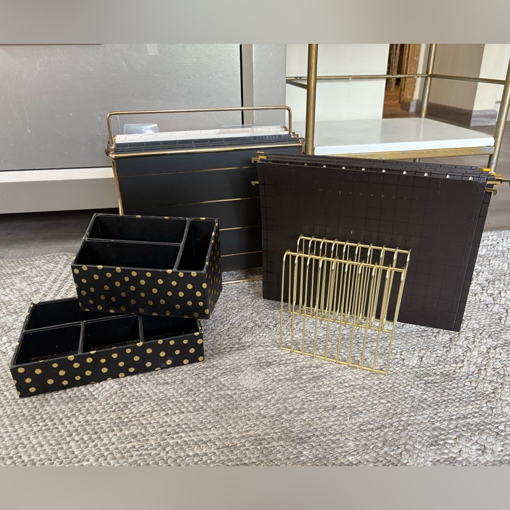 🏡 Black & Gold Home Desk Organizer Set - Stylish Storage